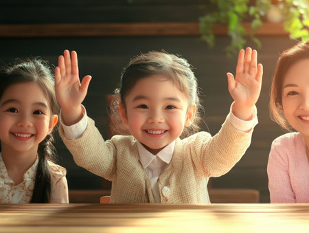 A diverse executive team erupts in celebratory high-fives, embodying teamwork and success This vibrant image captures leadership, accomplishment, and positive energy Ideal for marketing materials, presentations, and websites, it showcases corporate victories, employee milestones, and commitment to diversity, inspiring viewers and elevating your brand with visual motivation AI Generativeの素材