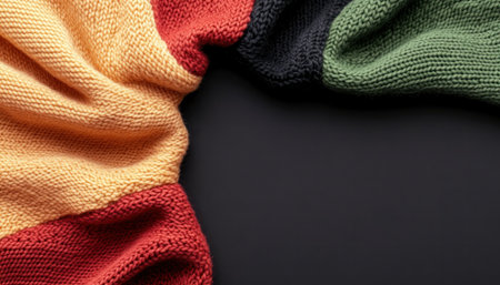 Immerse yourself in a textile texture vibrant with Black History Month colors Red, yellow, green, and black weave a powerful visual, symbolizing Juneteenth and African liberation Explore the rich history, depth, and cultural significance within this close-up of fabric art Ideal for educational materials, commemorations, and designs honoring heritage while AI Generativeの素材