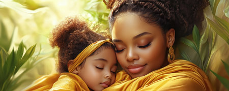 Witness a poignant image of a Black mother's loving embrace with her daughter, symbolizing hope and connection within foster care This tender moment captures unconditional love, resilience, and the transformative power of family, even amidst adversity Share this image to raise awareness about foster care and adoption, celebrating the beauty AI Generativeの素材