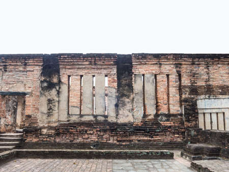 Ruin wall of the temple  at Sukhothai Historical Park in Thailandの写真素材
