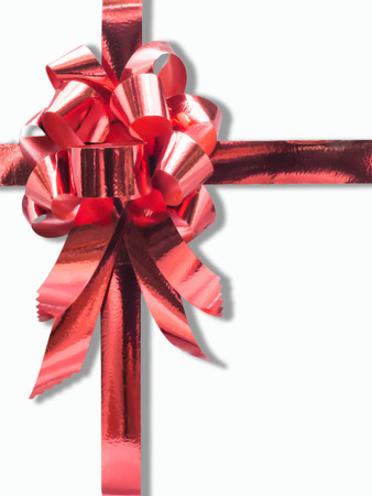 Red ribbon bow on white for gift warpingの写真素材
