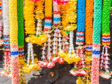 Artificial garland flower are used to worshipの写真素材