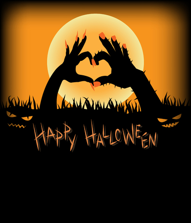 Monster hands make heart shape for Halloween backgroundのイラスト素材