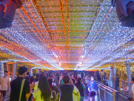 BANGKOK - JANUARY 03: New year 2015 decoration lighting at Skywalk , Ratchaprasong on January 03, 2015 in Bangkok,Thailandのeditorial素材