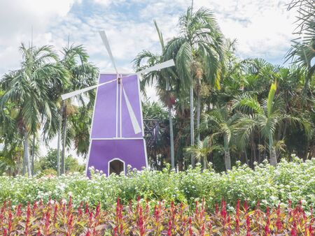 Colorful decorative windmill in the public park at Suanluang Rama IX Park, Bangkok Thailandの写真素材