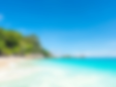 Blur Background  summer beach with blue sky and mountain.の写真素材