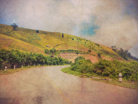 mountain landscape with grunge background, vintage toneの写真素材