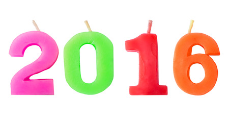 2016, colorful number candles for New year day, isolated on white backgroundの写真素材