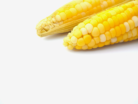 Close up boiled corns on white background