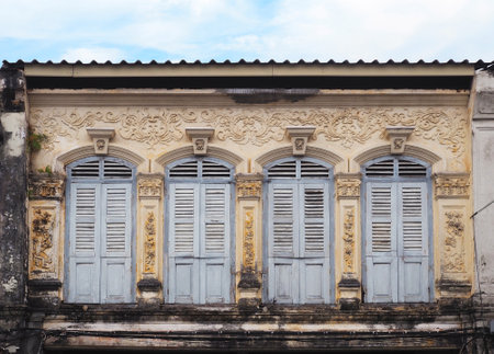 The ancient building Sino-Portuguese architecture style in Phuket, Thailandのeditorial素材
