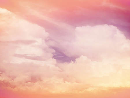 Abstract colorful sky background with white clouds, vintage filtage effect with soft style