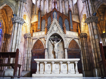 Ba Na Hills, Vietnam - April 04, 2019: Interior of Catholic Church (Saint Denis Church) at French Village on Ba Na Hills , Da Nang city, Vietnam.のeditorial素材