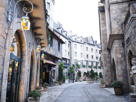 Ba Na Hills, Vietnam - April 04, 2019: The beautiful vintage building European style at Banahill french village, Danag city, Vietnam.のeditorial素材
