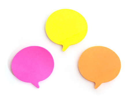 Close up set of paper bubble speech note pad on white background.