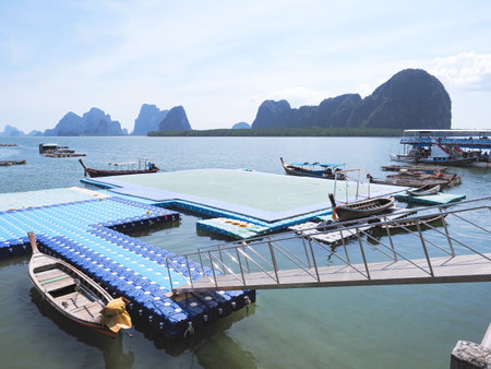 Phang Nga, Thailand - February 12, 2022: Floating football field in fisherman village on  Panyee island at south of Thailand.のeditorial素材