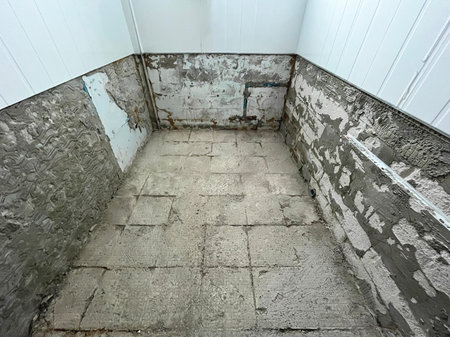 Wall and floor under construction. Room interior developed and unfinished.の写真素材