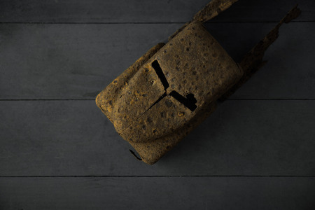 Detail of a rusty child's toy truck unearthed behind our vegetable garden.の写真素材