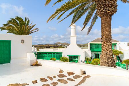 Typical Canarian style buildings and tropical plants, El Campesino Monumento, Lanzarote island, Spainの写真素材