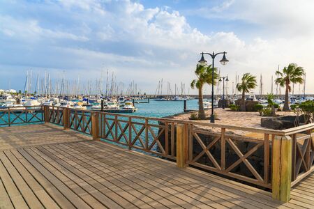 Wooden footbridge in Rubicon port, Playa Blanca town, Lanzarote, Canary Islands, Spainの写真素材