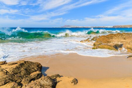 Ocean wave on Papagayo sandy beach, Lanzarote, Canary Islands, Spain