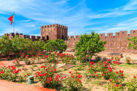 Roses blooming in gardens of Silves castle, Algarve region, Portugalのeditorial素材