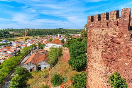 View of Silves town with colorful houses from castle, Algarve region, Portugalの写真素材