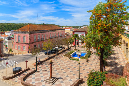 SILVES, PORTUGAL - MAY 17, 2015: square in Portuguese historic town of Silves, Algarve region, Portugal. This town is famous for well preserved castle and beautiful cathedral.のeditorial素材