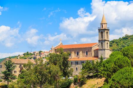 A view of church in Sartene village, Corsica island, Franceの写真素材