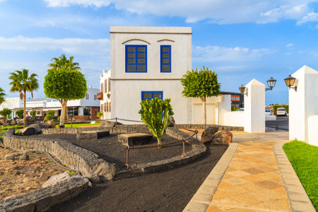 MARINA RUBICON, LANZAROTE - JAN 11, 2015: typical Canarian buildings in Rubicon port, Playa Blanca.のeditorial素材