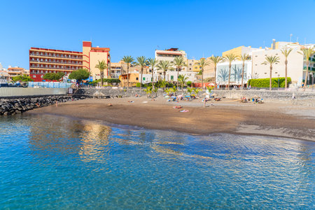 SAN JUAN BEACH, TENERIFE ISLAND - NOV 18, 2015: beach in San Juan town. It is a small fishing port on south of Tenerife, Canaryのeditorial素材