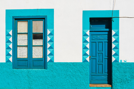 Door and window of old house in Puerto de la Cruz town, Tenerife, Canary Islands, Spainの写真素材