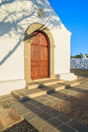 Front door of church in La Ampuyenta village, Fuerteventura, Spainの写真素材