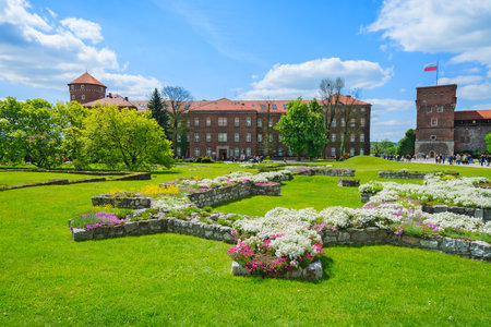 Colourful flowers in Wawel castle, Krakow, Polandのeditorial素材