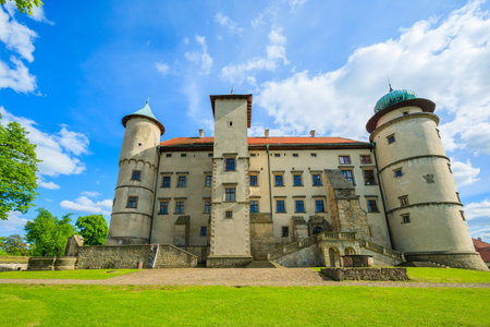 Nowy Wisnicz castle on sunny beautiful day, Polandのeditorial素材