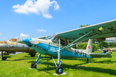 KRAKOW MUSEUM OF AVIATION, POLAND - JUL 27, 2014: classic old aircraft on exhibition in outdoor museum of aviation history in Krakow, Poland. In summer often air shows take place here.のeditorial素材