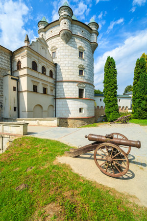 Beautiful Krasiczyn castle tower on sunny summer day, Polandのeditorial素材