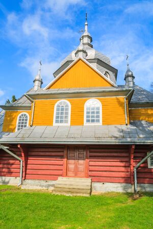 Beautiful old wooden orthodox catholic church in Gladyszow village, Beskid Niski Mountains, Polandの写真素材