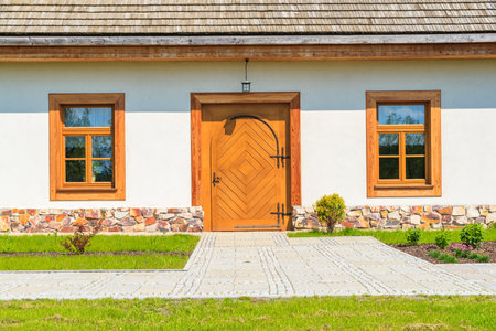 Wooden door of a traditional country house in Tokarnia village near Kielce, Polandのeditorial素材