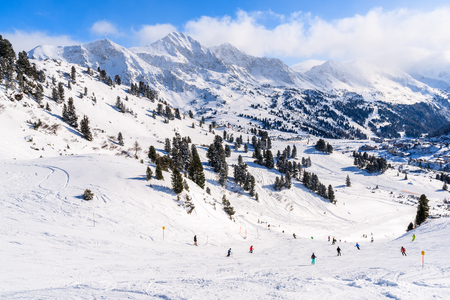 View of mountains and ski slopes in Obertauern, Austriaの写真素材