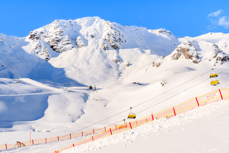 View of mountains and ski slopes in Obertauern, Austriaの写真素材