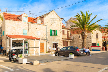 ROGOZNICA PORT, CROATIA - SEP 5, 2017: Typical houses in Rogoznica old town on sunny summer day, Dalmatia, Croatia.のeditorial素材