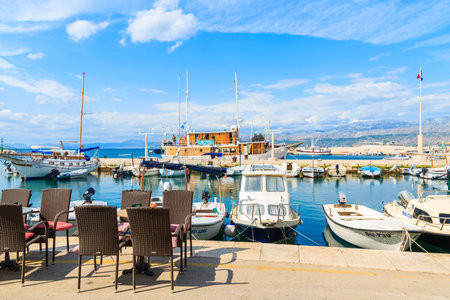 POSTIRA PORT, BRAC ISLAND - SEP 7, 2017: Fishing boats in Postira village with beautiful port, Brac island, Croatia.のeditorial素材