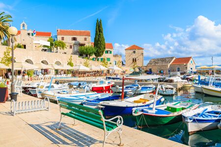 View of Bol port with colorful fishing boats, Brac island, Croatiaの写真素材