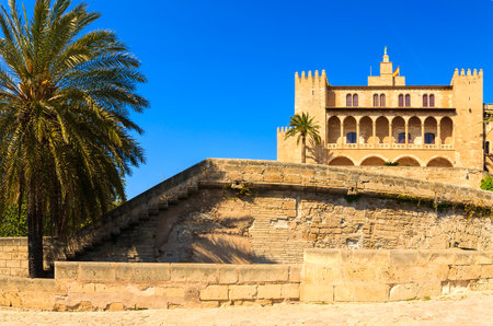 Famous Almudaina Royal Palace in Palma de Mallorca town, Spainのeditorial素材