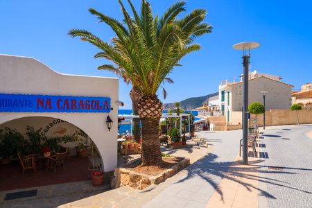 SANT ELM, MAJORCA - APR 18, 2013: local restaurant in village of Sant Elm. It is a picturesque fishing village at the far Southwest corner of Majorca island, Spain.のeditorial素材