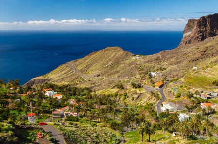 Canary style villa palm tree, La Gomera, Canary Islandsの写真素材