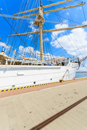 GDYNIA, POLAND - JUN 10, 2013: Polish sailboat "Dar Pomorza" at the Baltic Sea in Gdynia port. This Polish sailing frigate was built in 1909 and serves as a sail training ship.のeditorial素材