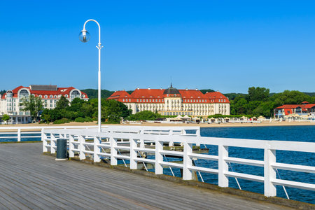 Wooden pier Molo in Sopot town, Baltic Sea, Polandのeditorial素材