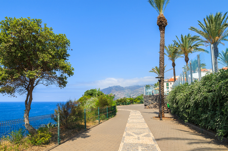 Coastal promenade in Funchal town, Madeira island, Portugalの写真素材