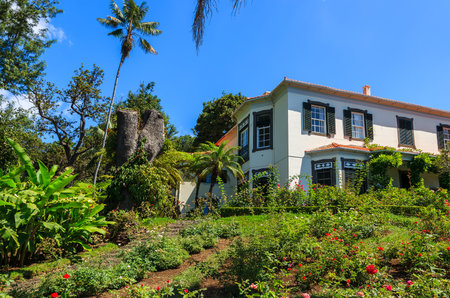 Colonial house in Monte public tropical gardens in Funchal, Madeira island, Portugalのeditorial素材